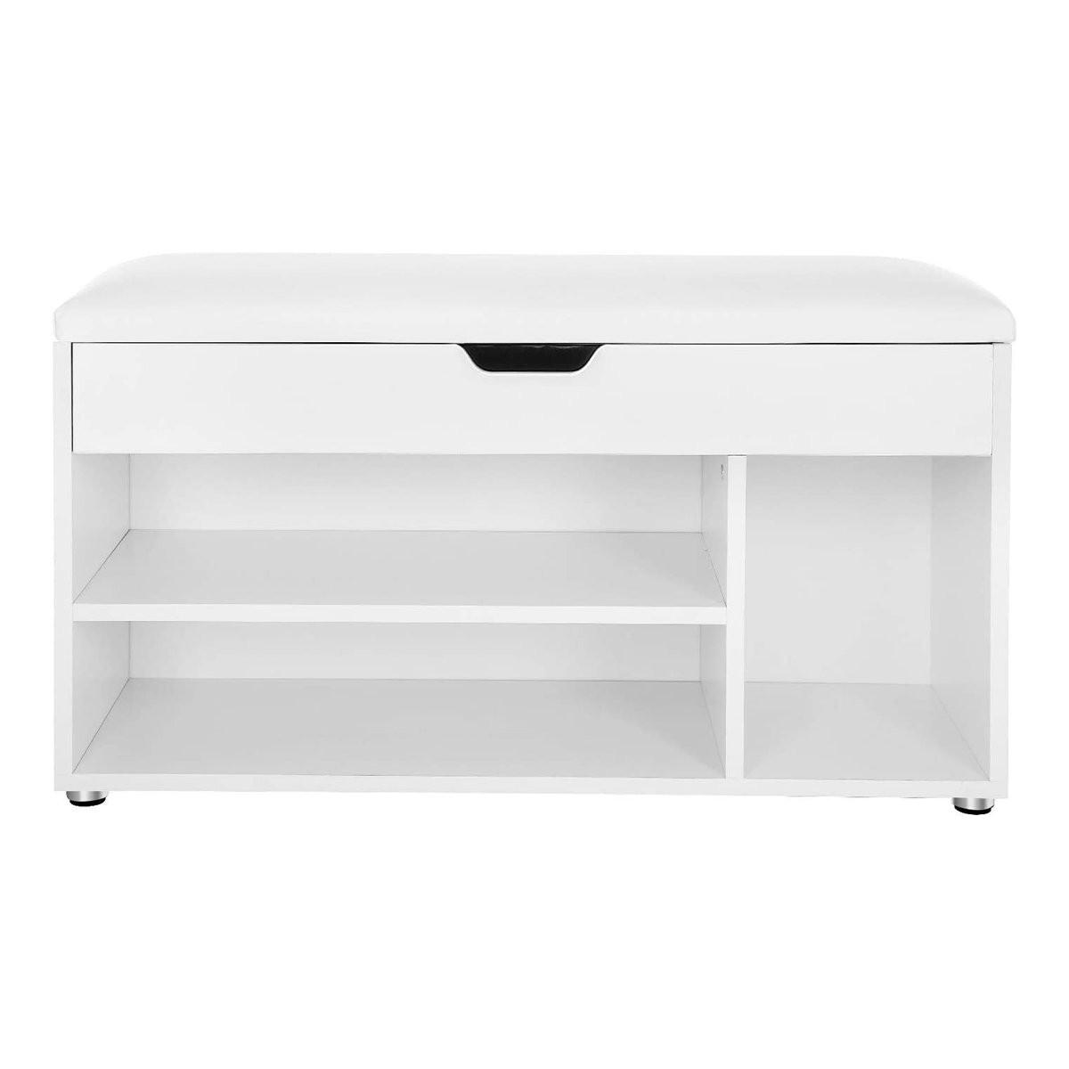 SCHUHBANK 3 Fächer und 1 Truhe mit bequemer Sitzfläche - H44 cm - Weiß, Holzwerkstoff (30/44/80cm) - Calicosy