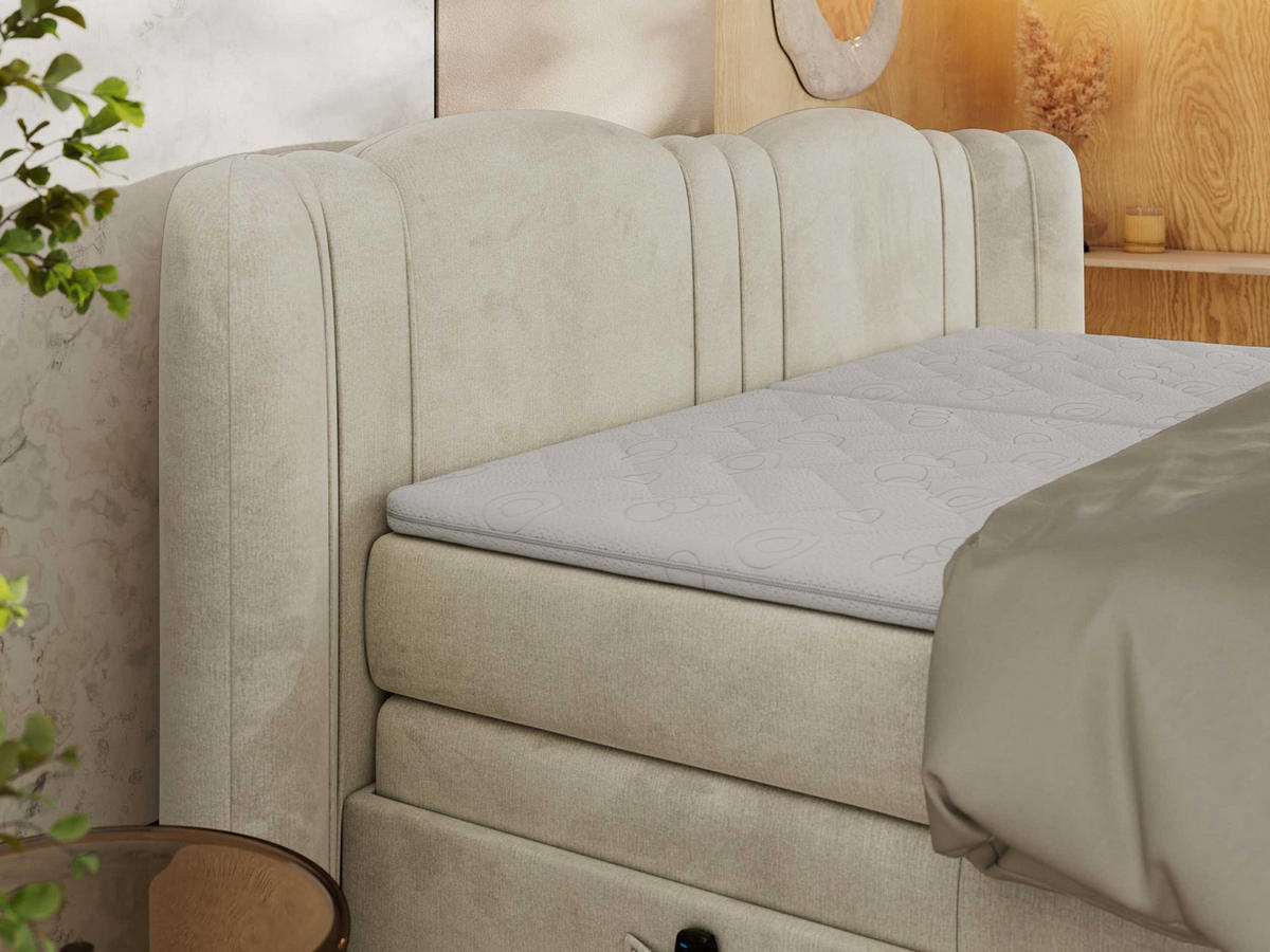 BOXSPRINGBETT FORTINA 160/200 - Beige Velvet - Topper T25 - H3 - Beige/Schwarz, Textil/Metall (160/200cm) - MKS