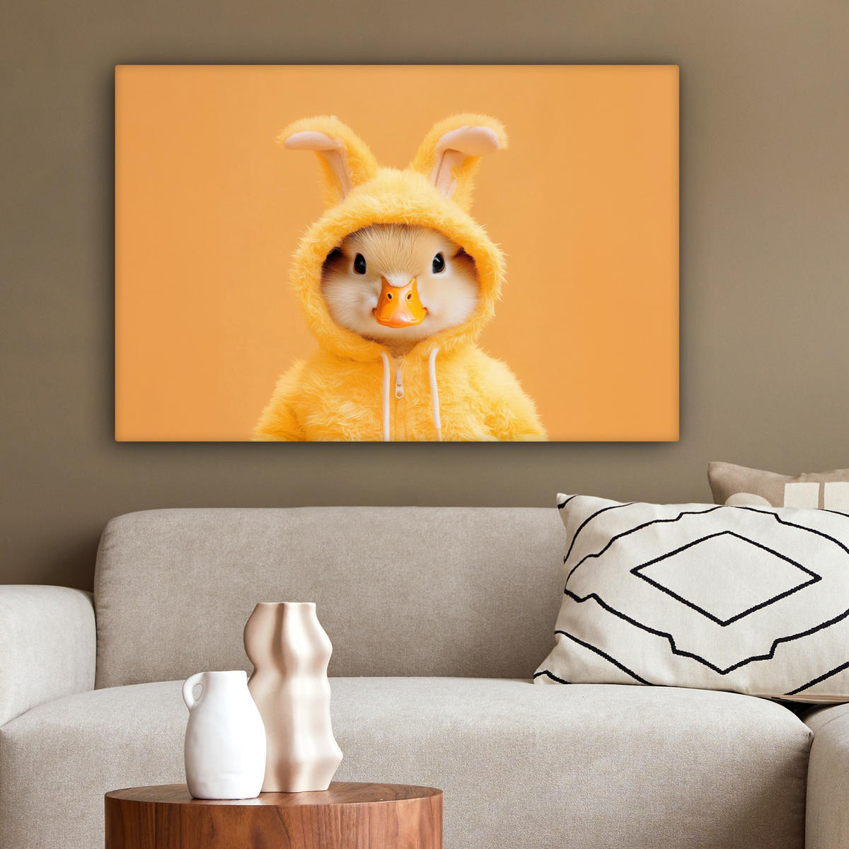 LEINWANDBILD Osterhase - Kostüm - Ente Wanddeko 90x60 cm - Gelb, Textil (90/60cm) - MuchoWow