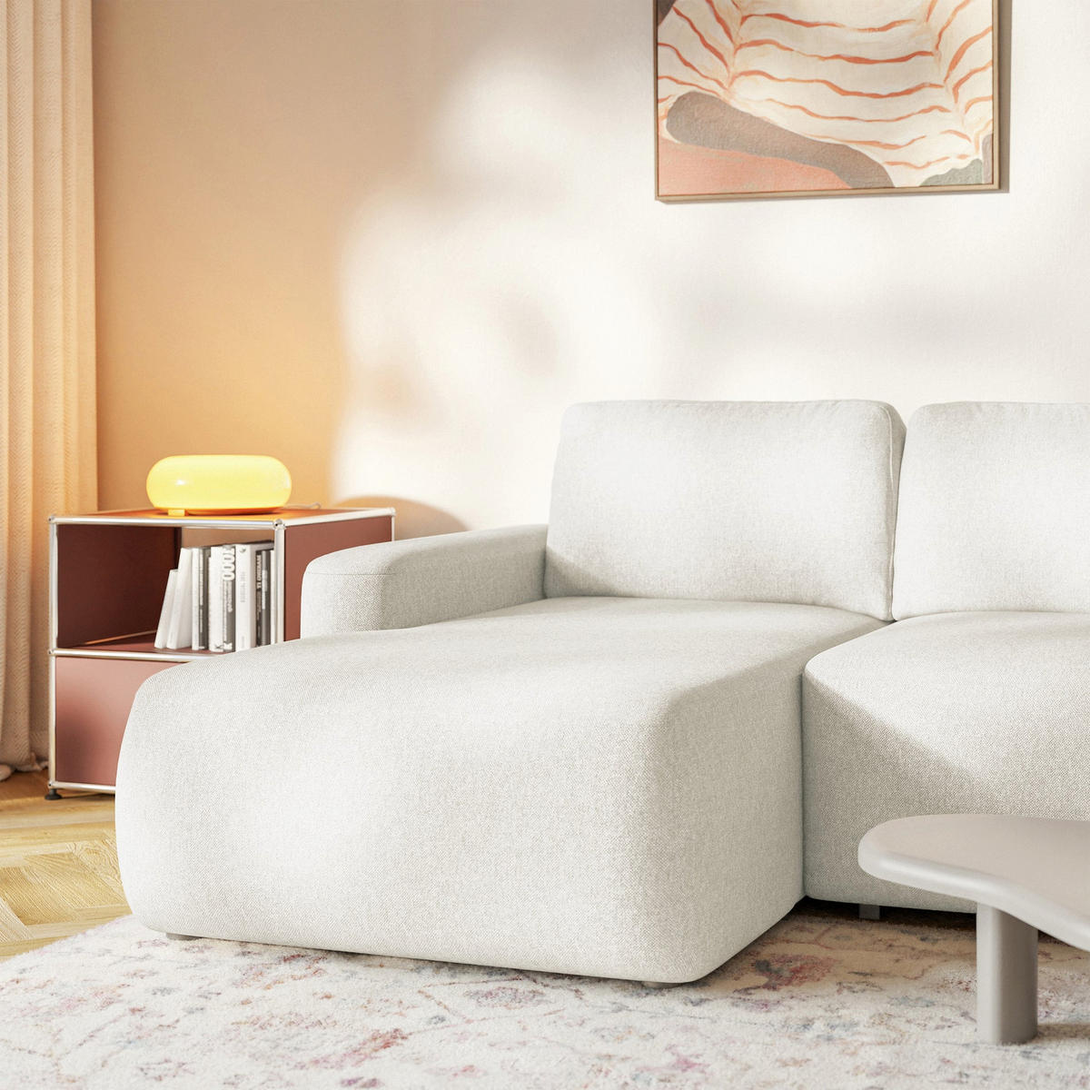 ECKSOFA Carnos Mini Creme Chenille - Creme/Schwarz, Kunststoff/Textil (238/164cm) - Selsey