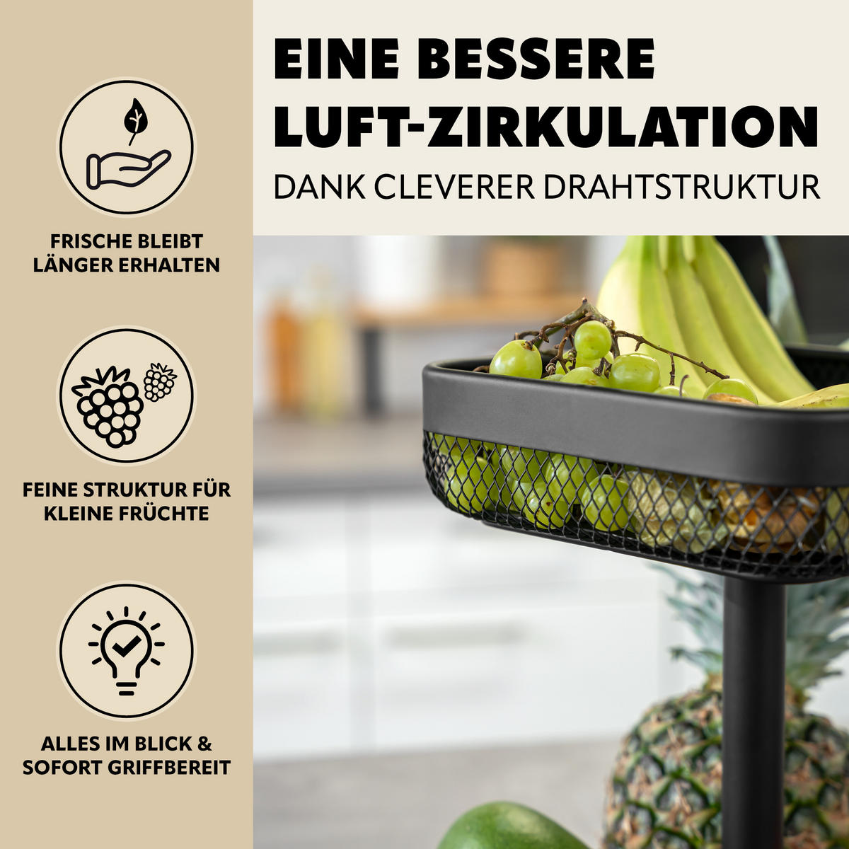 OBSTETAGERE, eckig, 2-stöckig, Ø 20 cm und 25 cm, schwarz, Metall - Schwarz, Metall (30cm) - eluno