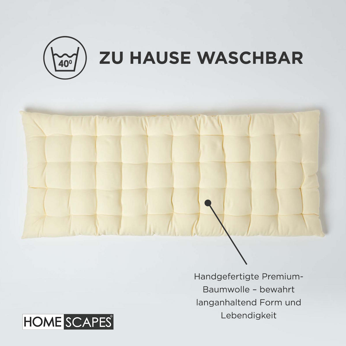 BANKAUFLAGE 3-Sitzer creme 143/48/5 cm - Creme, Textil (143/48/5cm) - Homescapes