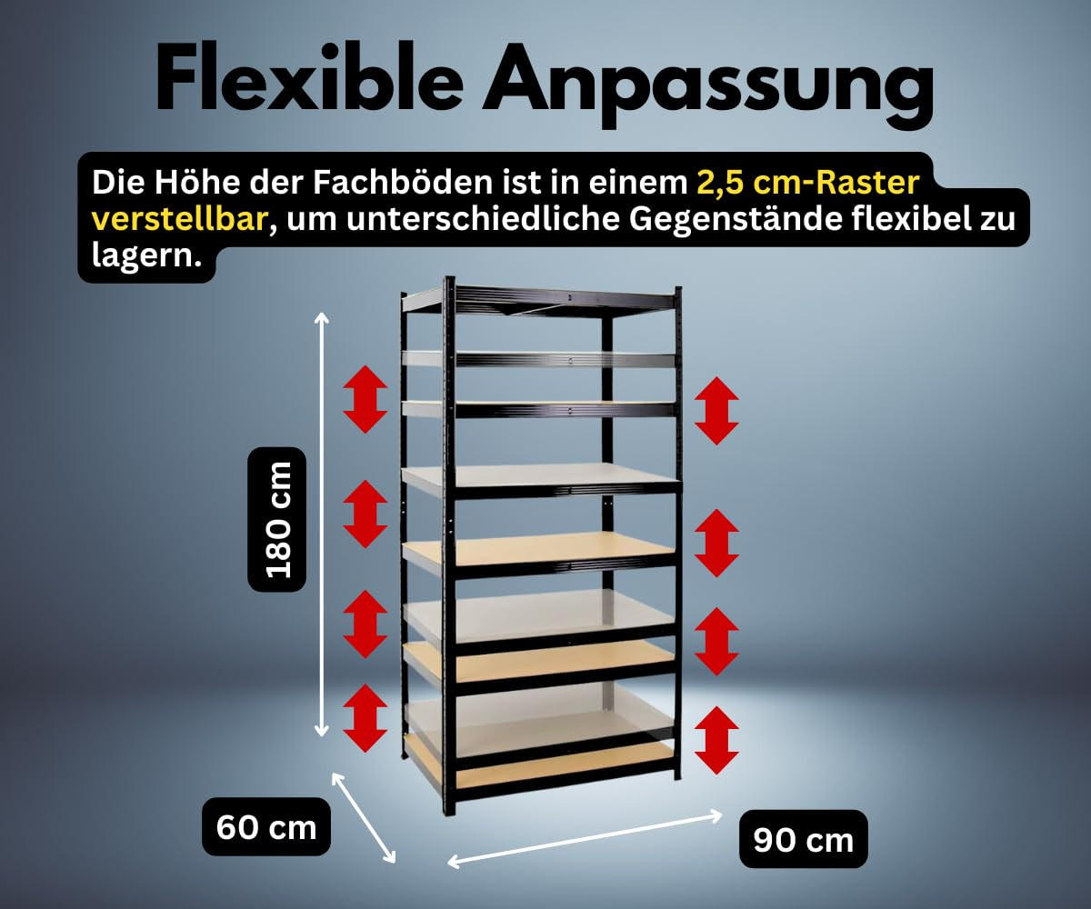 SCHWERLASTREGAL Taurus 180x90x60 cm Fachlast 175 kg Schwarz - Schwarz, Metall (90/180/60cm) - PROREGAL