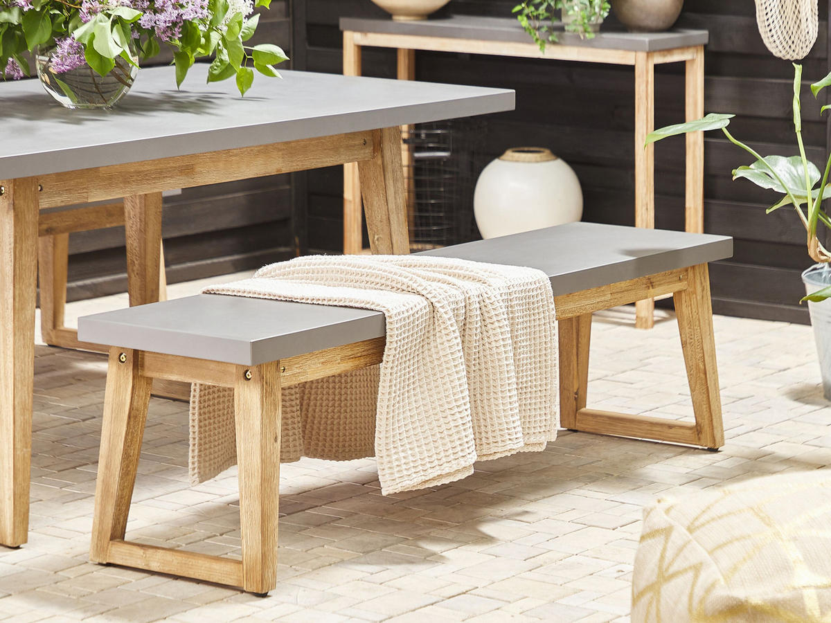 SITZBANK Beton/Akazienholz grau/heller Holzfarbton 160 cm Oria - Grau, Stein (160/45/40cm) - Beliani