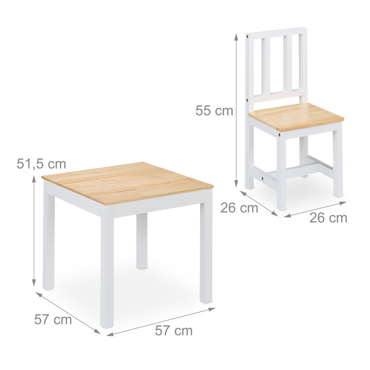 KINDERSITZGRUPPE - Weiß, Holz/Holzwerkstoff (57/51.5/57cm) - Relaxdays