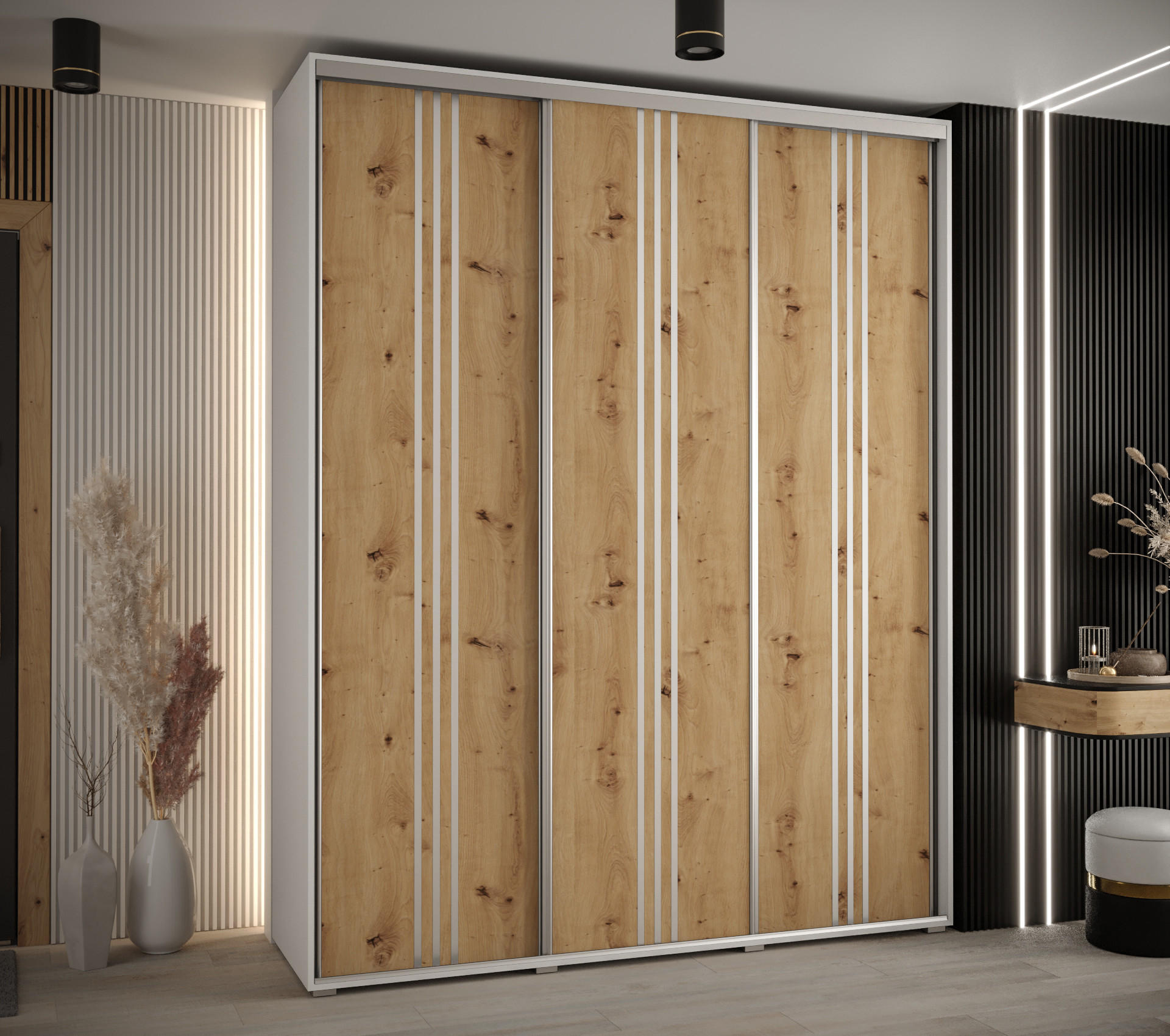 SCHWEBETÜRENSCHRANK 235,2/200/45 3-türig - Silberfarben/Weiß, Holz/Metall (200/235/45cm) - Abiks Möbel