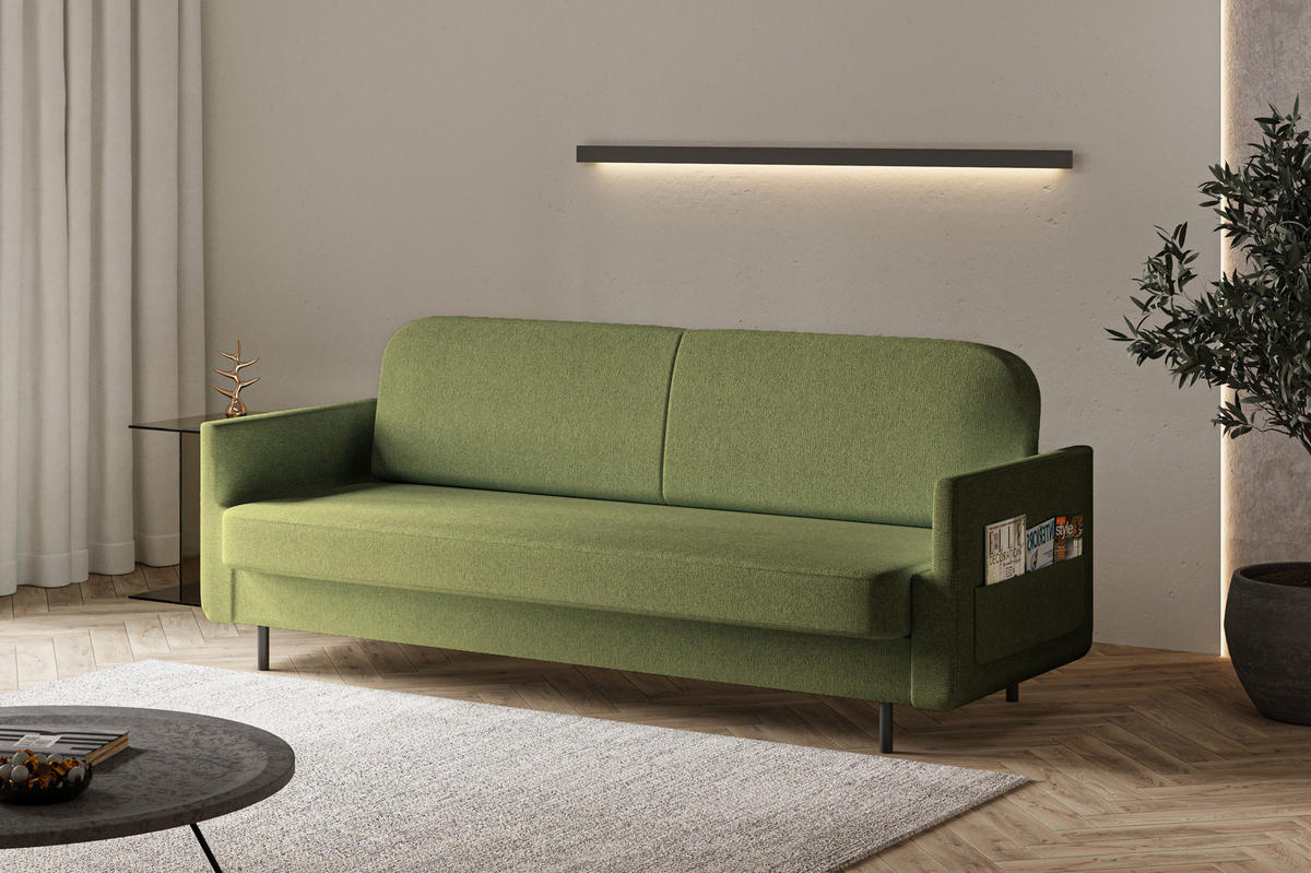SCHLAFSOFA - POUCH - Grün - Aragon 39 - Grün, Holzwerkstoff (221/87/84cm) - Möblo