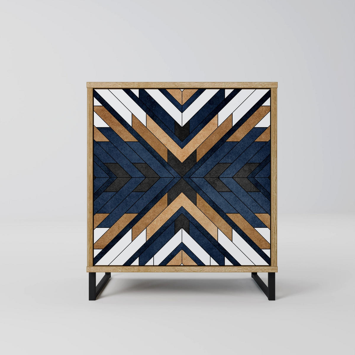SIDEBOARD ARTFUL GEOMETRY, Eichefarben, 57,5x42x72,5 cm, Schwarze Metallfüße - Eichefarben/Multicolor, Holzwerkstoff/Metall (57.5/72.5/42cm) - SpaceRebels