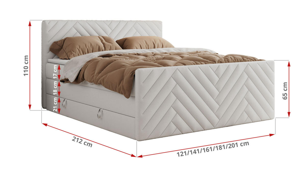 BOXSPRINGBETT PARIS KING DUO - 140/200 - Weiß Kunstleder - H3 - Weiß, Holz/Textil (140/200cm) - MKS