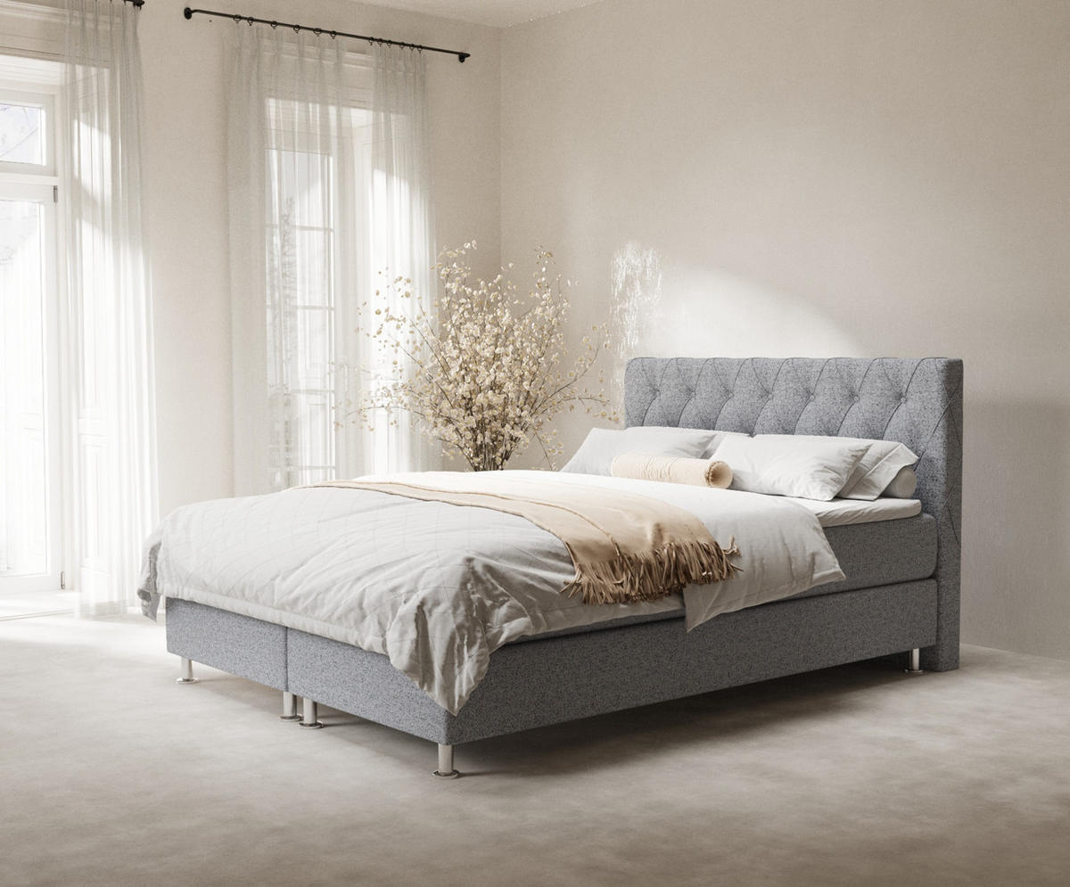 BOXSPRINGBETT Otus Grau 140/200 cm mit Latex-Topper - Silberfarben/Grau, Holz/Holzwerkstoff (140/200cm) - Maison de Reve