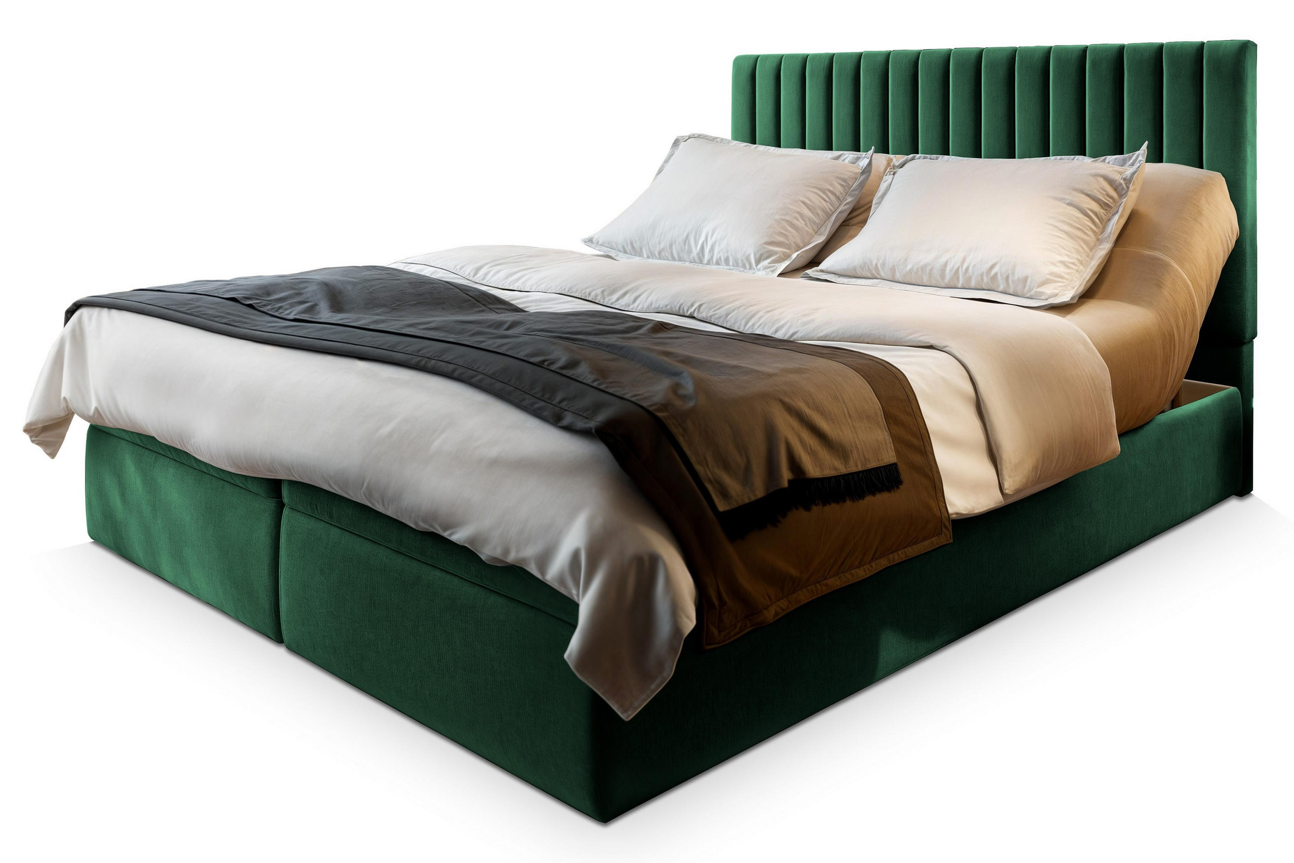 POSTEL BOXSPRING MURLO 160x200 cm, s matrací a úložným prostorem, tmavě zelená - tmavě zelená, kompozitní dřevo/textil (160/200cm) - MASSENO