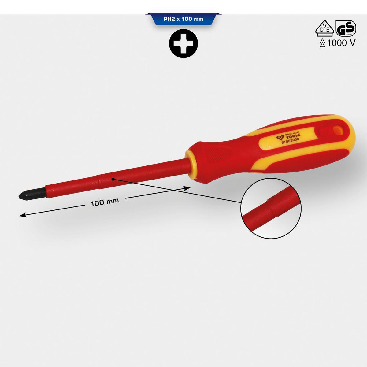 VDE SCHRAUBENDREHER PH PHILLIPS PH2 X 100 MM - Multicolor, Kunststoff/Metall (5/26cm) - BRILLIANT TOOLS