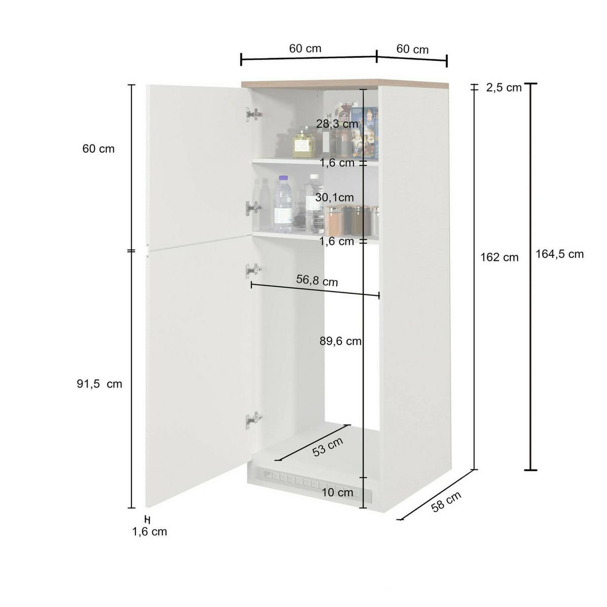 KÜCHENSCHRANK Anthrazit, Schiefer 60/60/165 cm - Schwarz, Holzwerkstoff (60/165/60cm) - DMORA