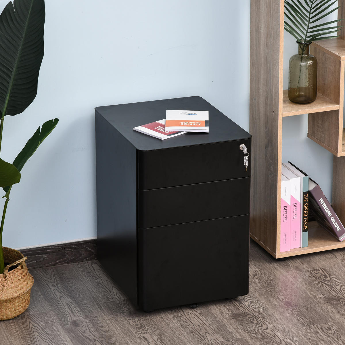 ROLLCONTAINER mobiler Aktenschrank mit 3 Schubladen Büroschrank Stahl Schwarz - Schwarz, Metall (48/59/39cm) - Vinsetto