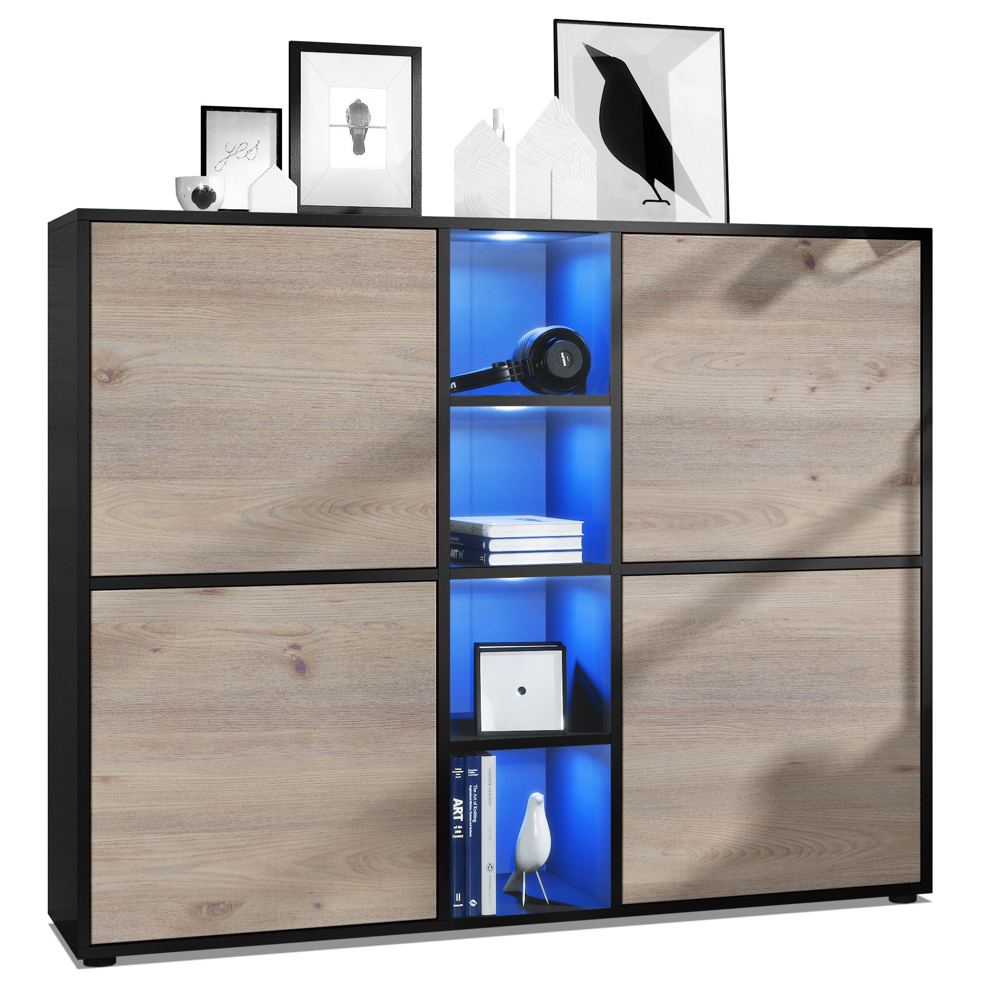 Vladon Highboard Silbereichen 130.5x105.5x35.5 cm