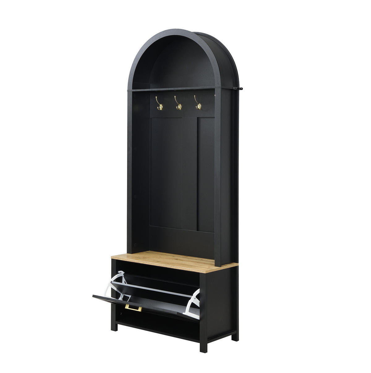 FLURGARDEROBE mit Schuhablage 75/35/195 cm in Schwarz/Natur - Schwarz, Holzwerkstoff (35/195/75cm) - BEAOK