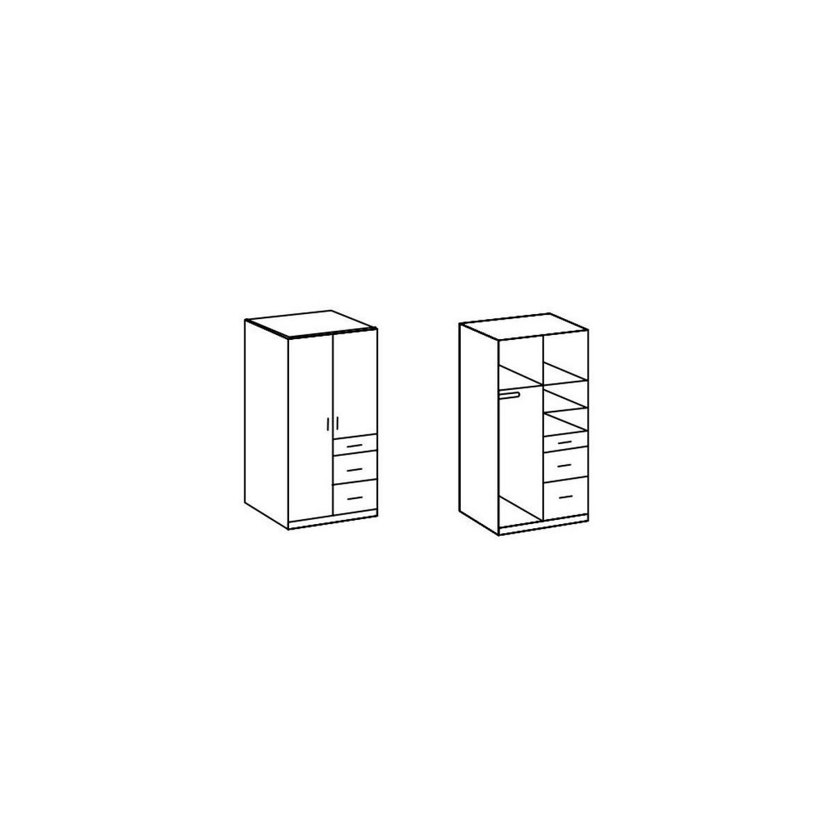 KLEIDERSCHRANK Click in Plankeneiche mit Grafit - Drehtürenschrank 91 cm Breite mit Spiegel - Braun, Holzwerkstoff (91/199/58cm)