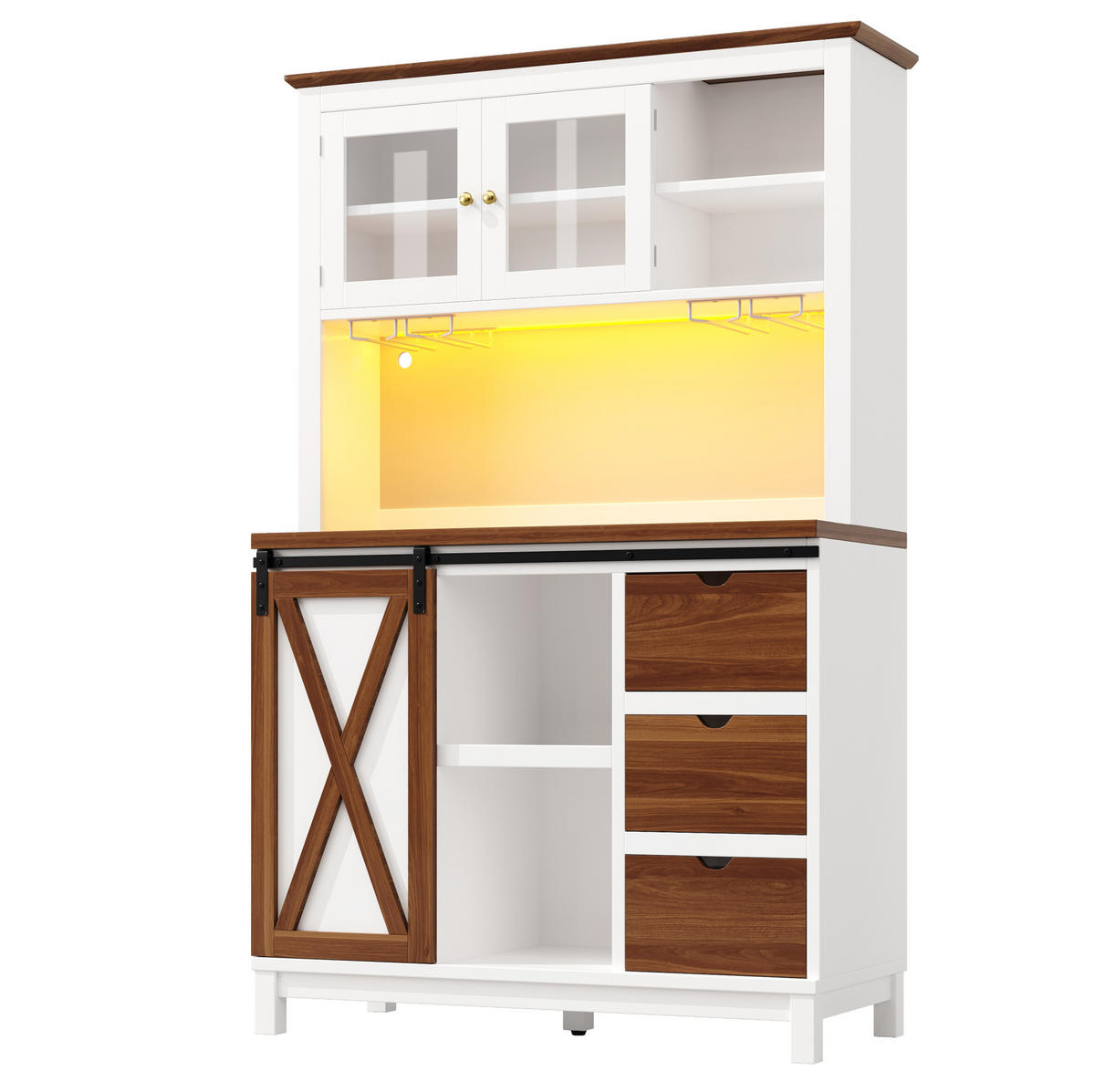 BUFFET 104/40/180 cm aus MDF, Metall und Glas mit LED-Beleuchtung und Schiebetür Weiß - Weiß, Holzwerkstoff (104/180/40cm) - Modenvie