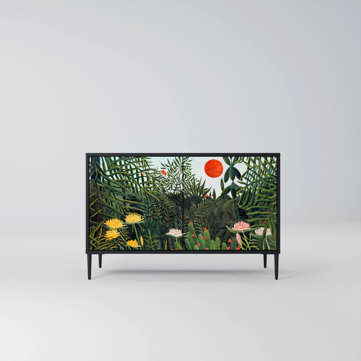 SIDEBOARD VIRGIN FOREST WITH SUNSET, Eicheneffekt, 111x42x77,5 cm, 2 Türen - Eichefarben/Buchefarben, Holzwerkstoff/Buchenholz (111/77.5/42cm) - SpaceRebels