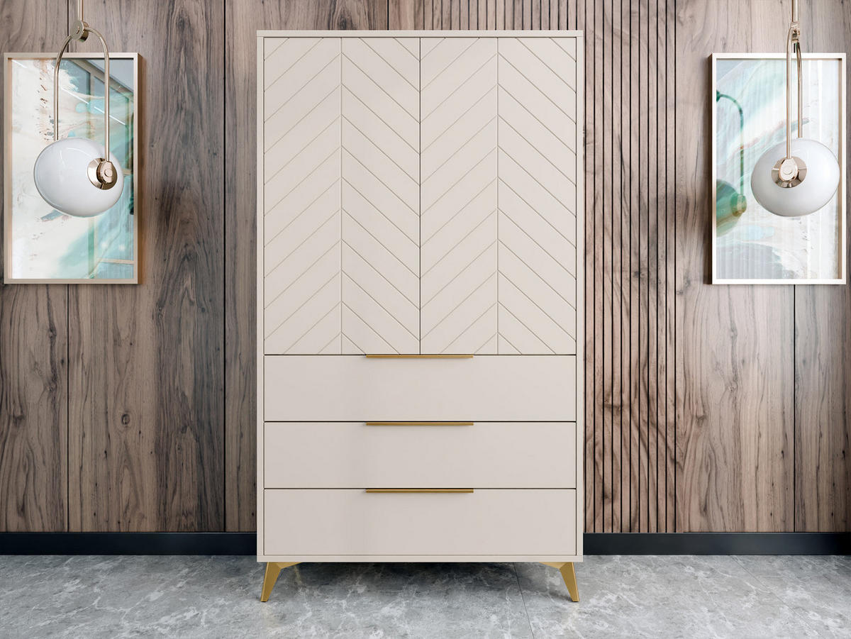 KLEIDERSCHRANK Xylix 2D3SZ - Beige/Goldfarben, Holzwerkstoff/Metall (104/180/40cm) - MIRJAN24