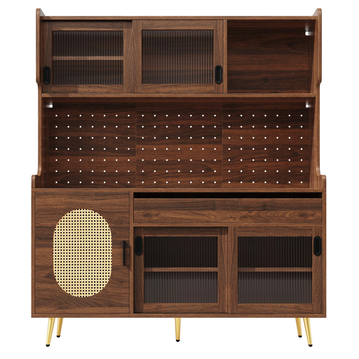 BUFFETSCHRANK 145/39/171 cm braun aus MDF mit LED-Lichtleiste - Braun, Holzwerkstoff (145/171/39cm) - OKWISH