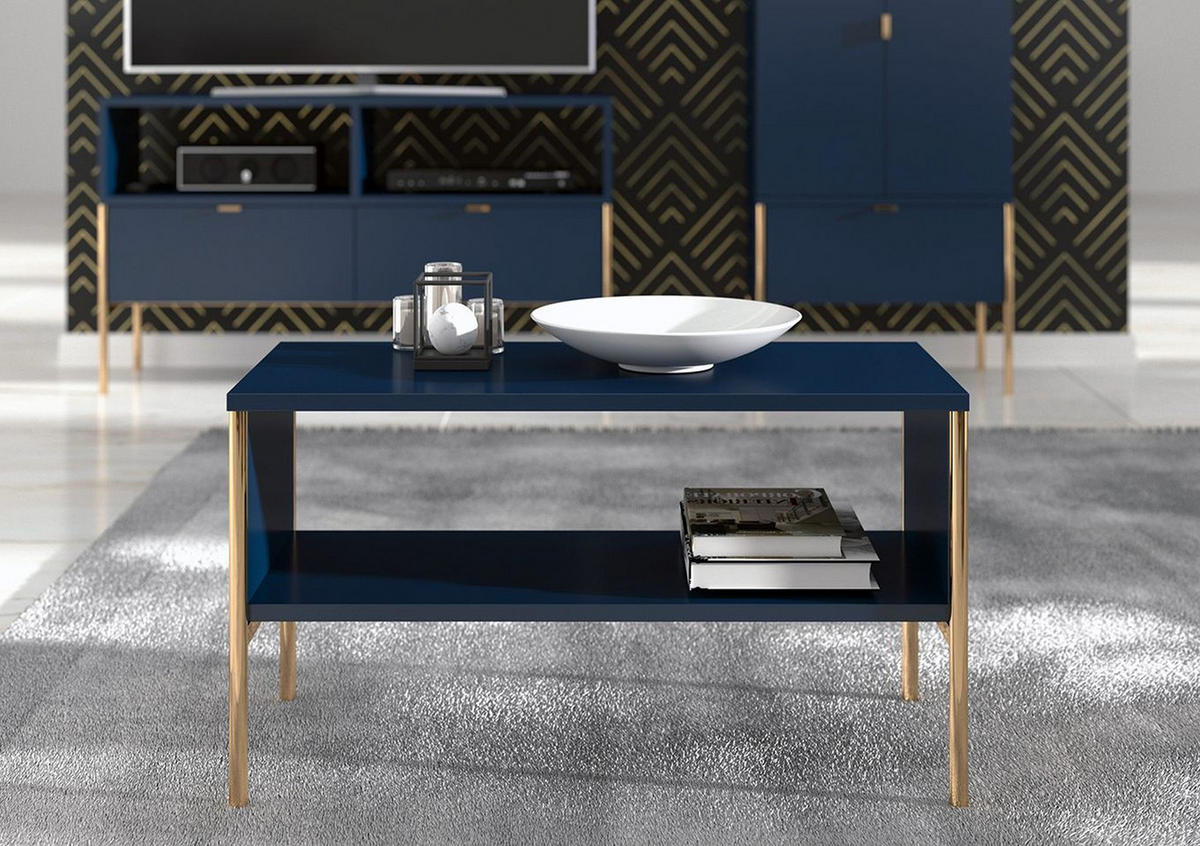 COUCHTISCH Polka, Marineblau, Goldene Details - Goldfarben/Dunkelblau, Holzwerkstoff/Metall (37/80/44cm) - Skandica