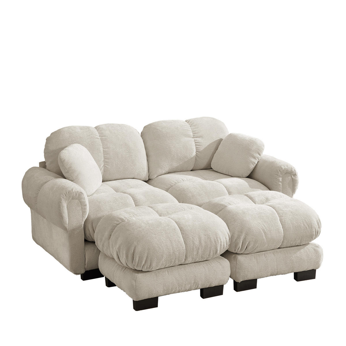 SOFA modular in U-Form Chenille Light Khaki - Hellbraun, Holz (149/90/190.1cm) - Meubliv