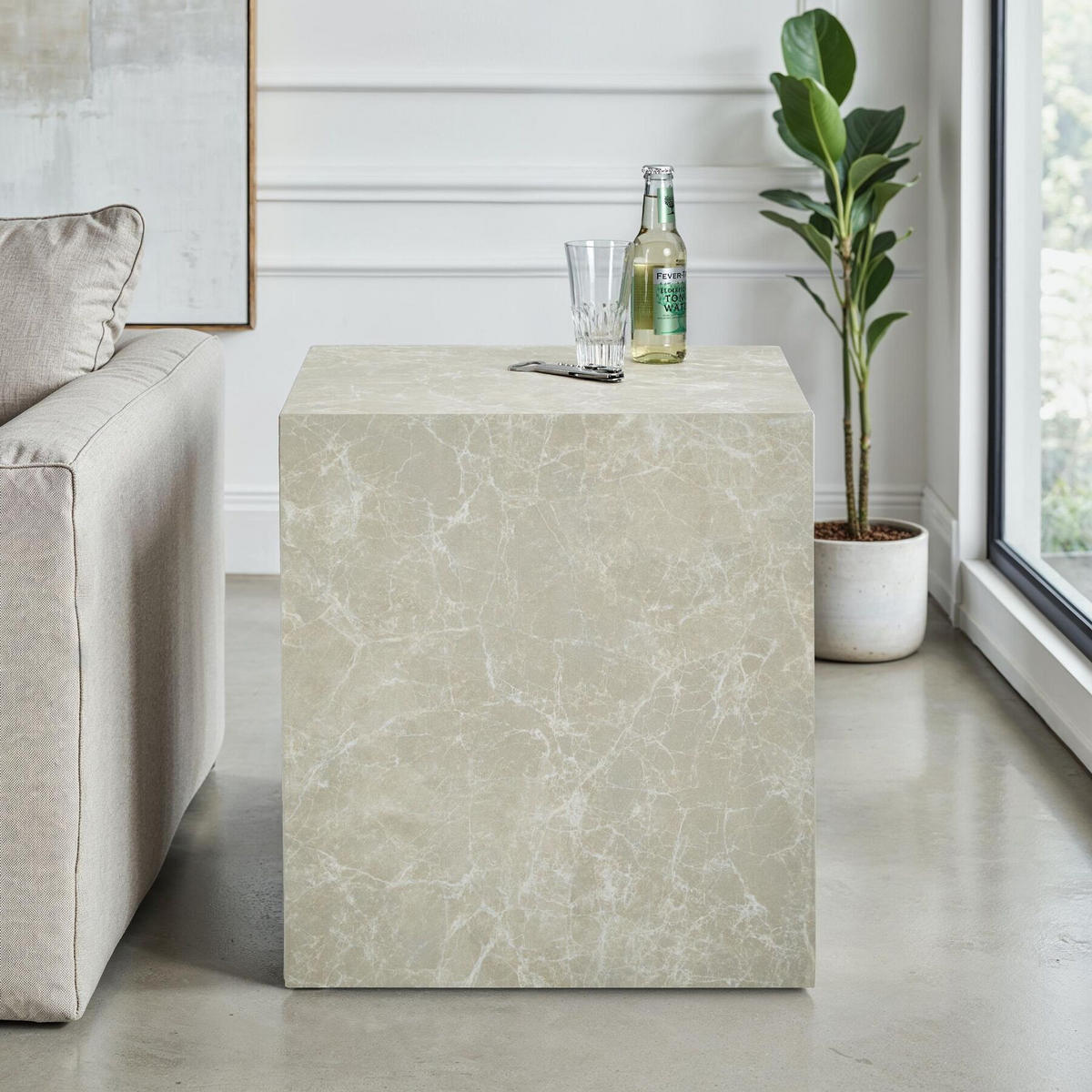 COUCHTISCH Lasley,45 x 45 x 50 cm,Travertin Optik - Beige, Holz (45/45/50cm) - tectake