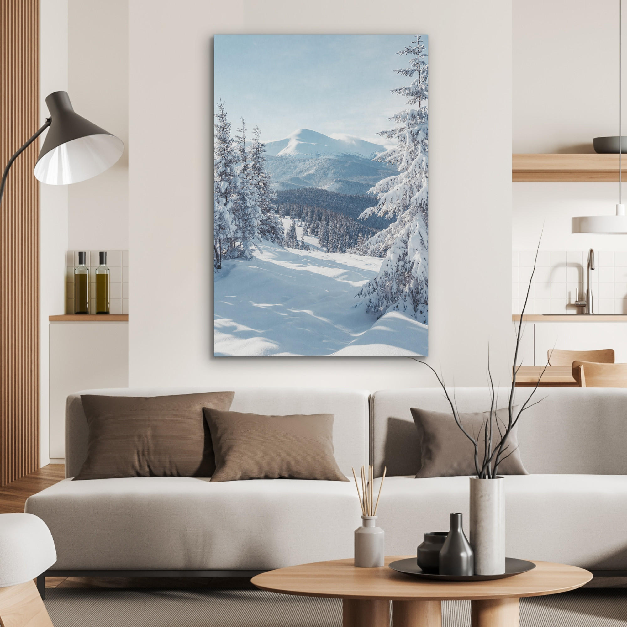 AKUSTIKPANEEL Winterlandschaft - Natur - Berge - Bäume - Schnee 70x100 cm - Hellblau, Textil (70/0.9/100cm) - MuchoWow
