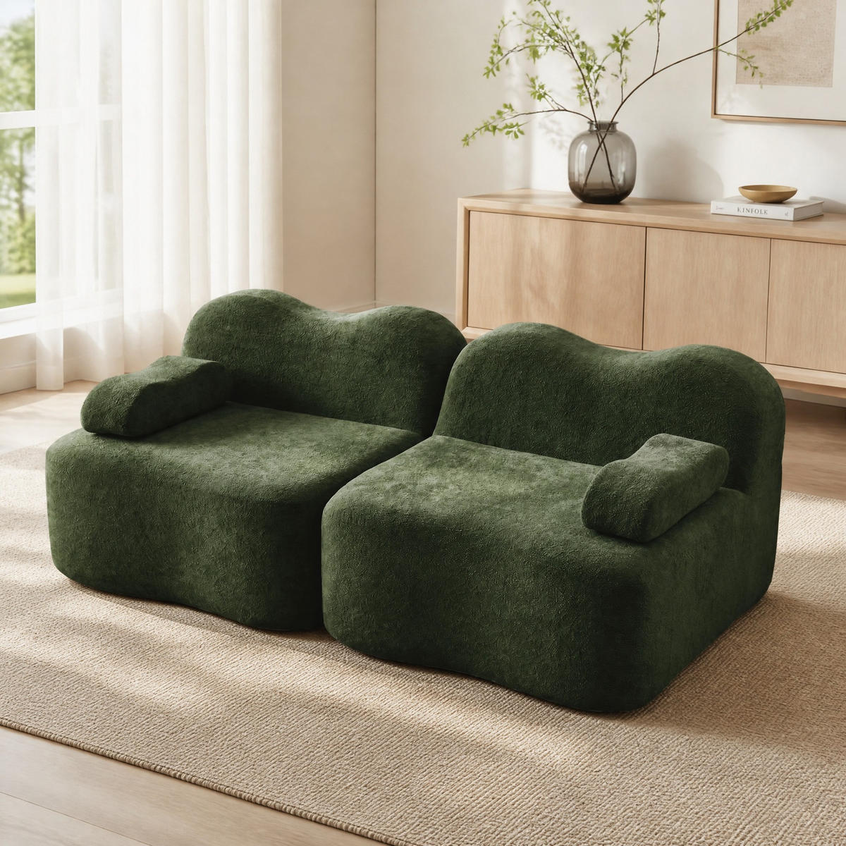 SOFA 192/98/70 cm in Grün aus Samt, modular und ohne Aufbau - Grün, Textil (98/70/192cm) - Flora Grace