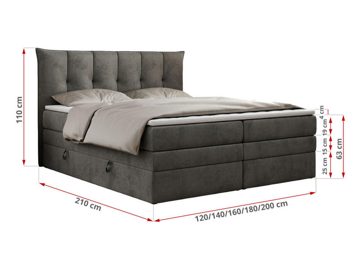 BOXSPRINGBETT PREMIUM 10 KING 140/200 Dunkelgrau Velvet - H3 - Dunkelgrau, Holz/Textil (140/200cm) - MKS