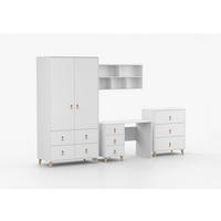 JUGENDZIMMER Svala 4 teilig in Weiß, Skandinavischer Stil, kleiner Kleiderschrank, Schreibtisch, Kommode 02, Wandregal - Weiß, Holzwerkstoff (80/200/120cm)