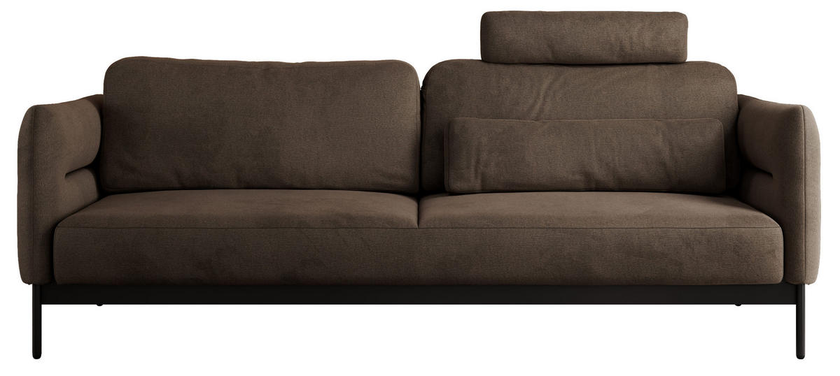 SOFA SALENTO Braun Velvet - Schwarz/Braun, Textil/Metall (221/82/101cm) - MKS