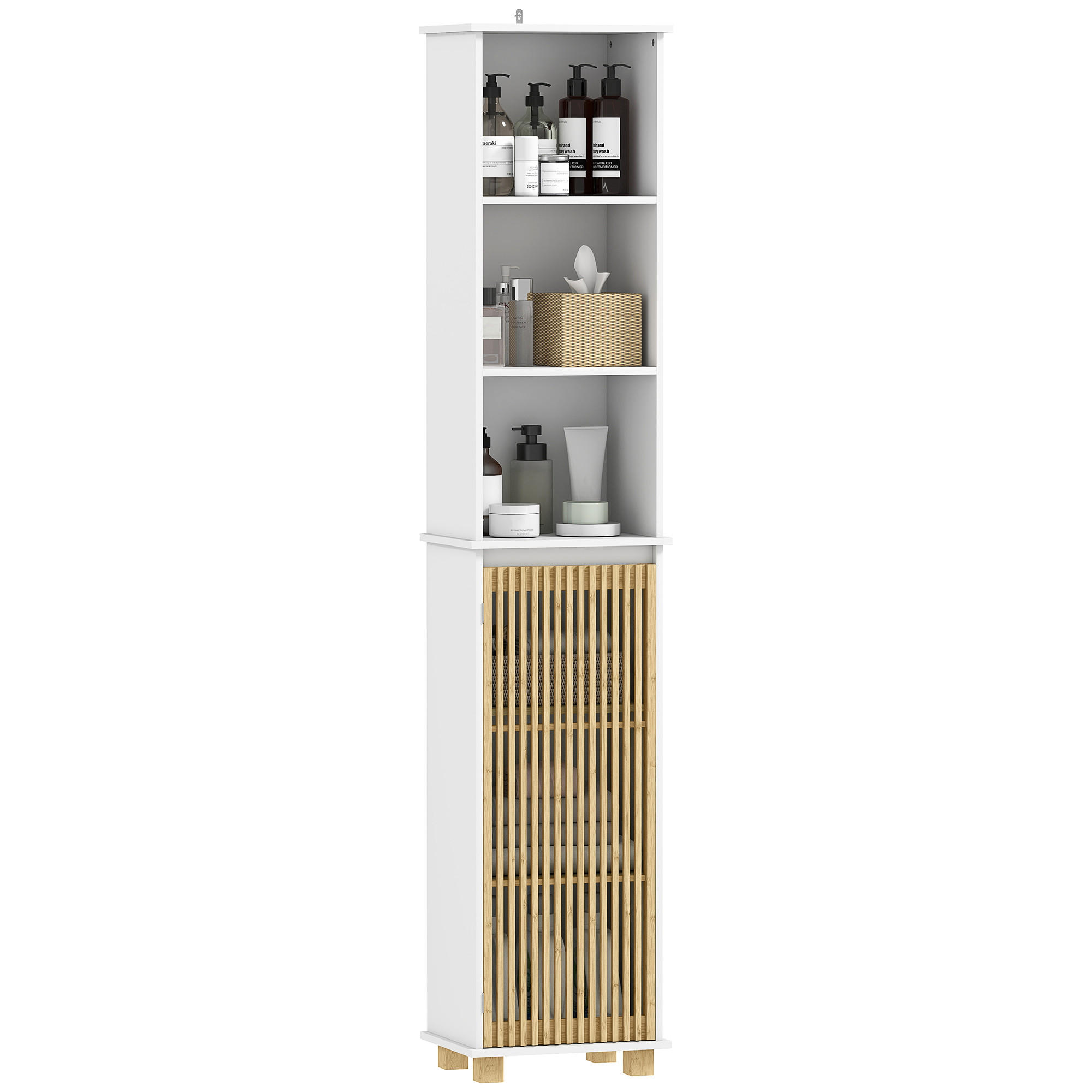 HOCHSCHRANK DE-12468 35/26/173 cm mit Bambuslamellentür Weiß - Weiß, Holzwerkstoff (26/173/35cm) - ComfortXL