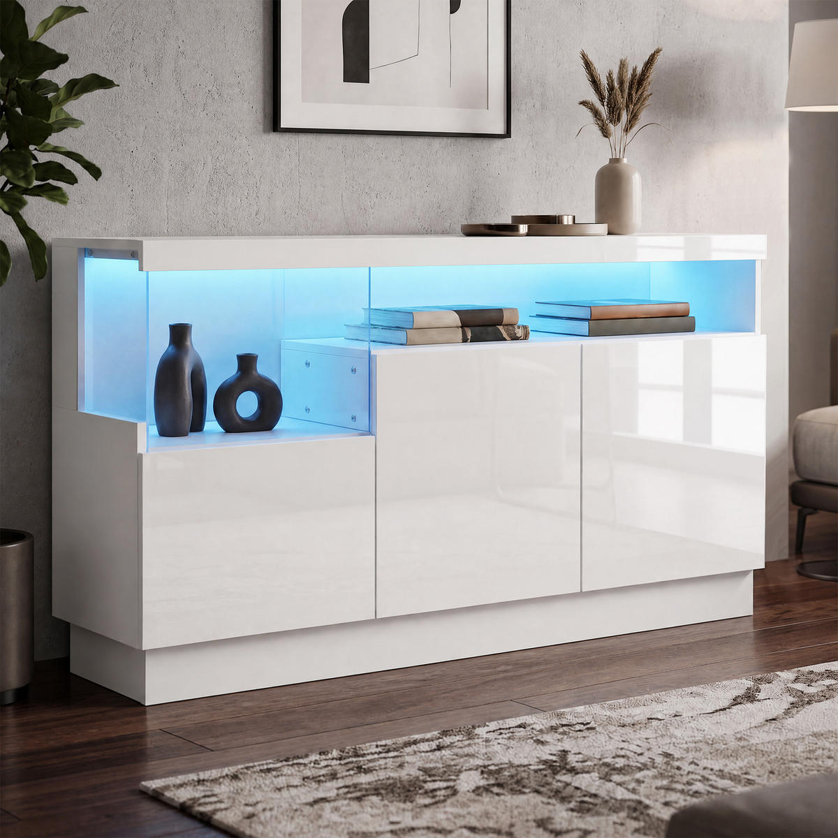 SIDEBOARD LED APP Acrylfach Aufbewahrungsschrank Modern Weiß - Weiß, Holzwerkstoff (140/80/36cm) - FLIEKS