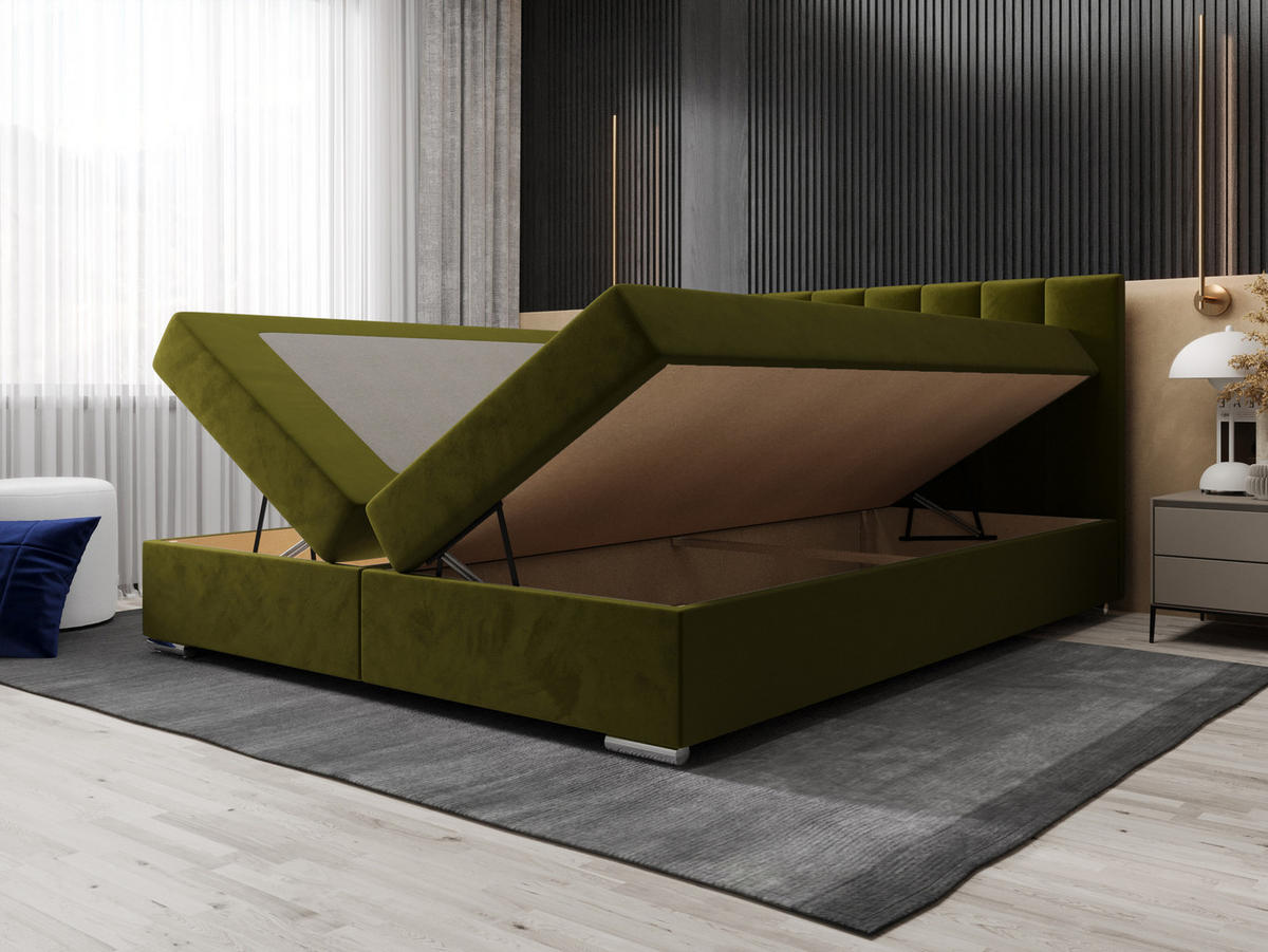 BOXBETT ZILANO 2 mit Matratze H3 und Topper 180x200 Itaka 65 - Grün, Holz/Textil (180/200cm) - Bedante