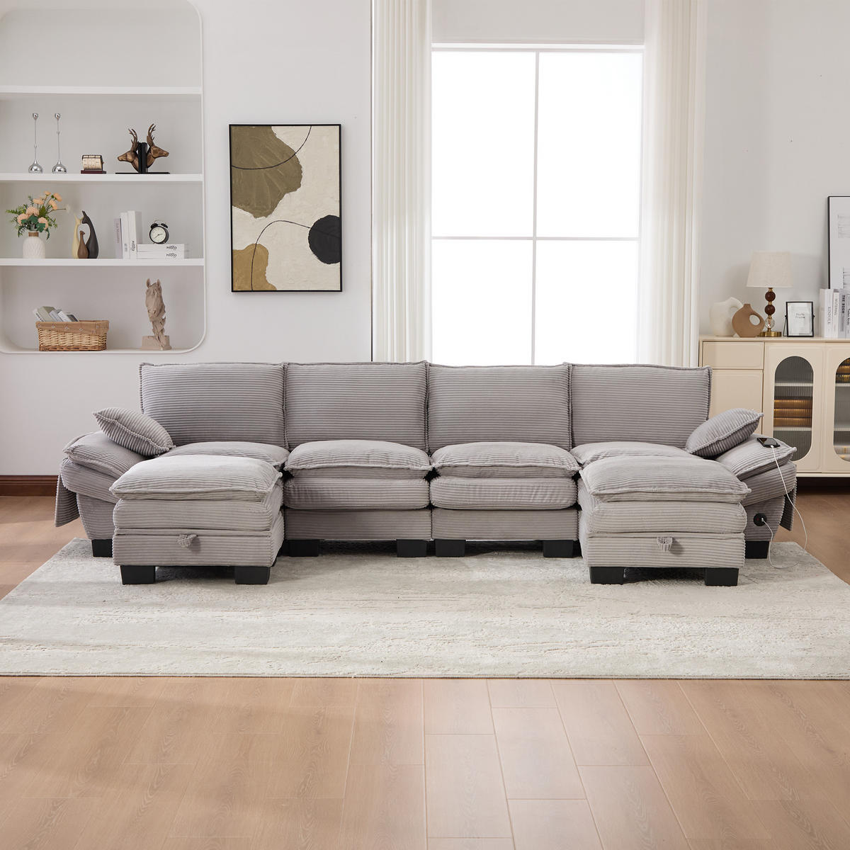 WOHNLANDSCHAFT DE-33753 modular mit 2 Stauraumhockern Hellgrau - Hellgrau, Metall (330/84/132cm) - ComfortXL