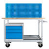 WERKBANK mobil Light Rhino mit Ablagefach, 3 Schubladen & Lochplatte 131x130x60cm 2 Lenkrollen Traglast 300kg Lichtgrau/Lichtblau - Blau, Holz (130/131/60cm) - PROREGAL