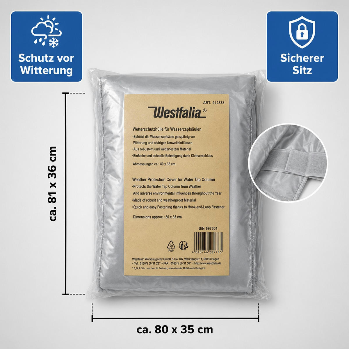 WETTERSCHUTZHÜLLE für Wasserzapfsäulen - Silberfarben, Textil (2.3/1/3.4cm) - Westfalia