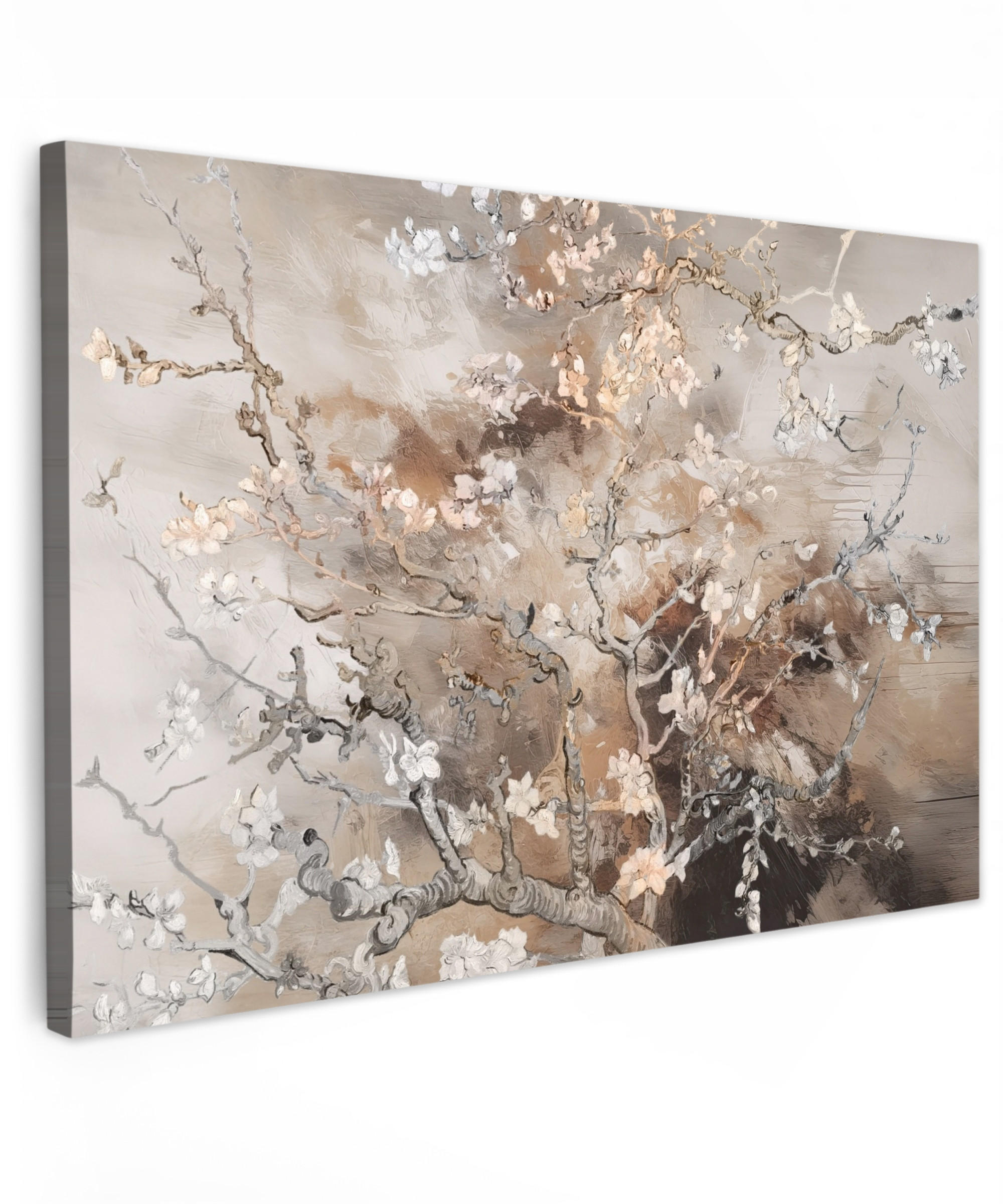 LEINWANDBILD Mandelblüte - Kunst - Van Gogh - Beige - Abstrakt 150x100 cm - Braun, Textil (150/100cm) - MuchoWow