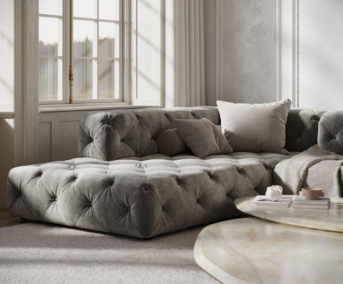 ECKSOFA Cosimo Grau Samtstoff - Schwarz/Grau, Holz/Holzwerkstoff (325/228cm) - Maison de Reve