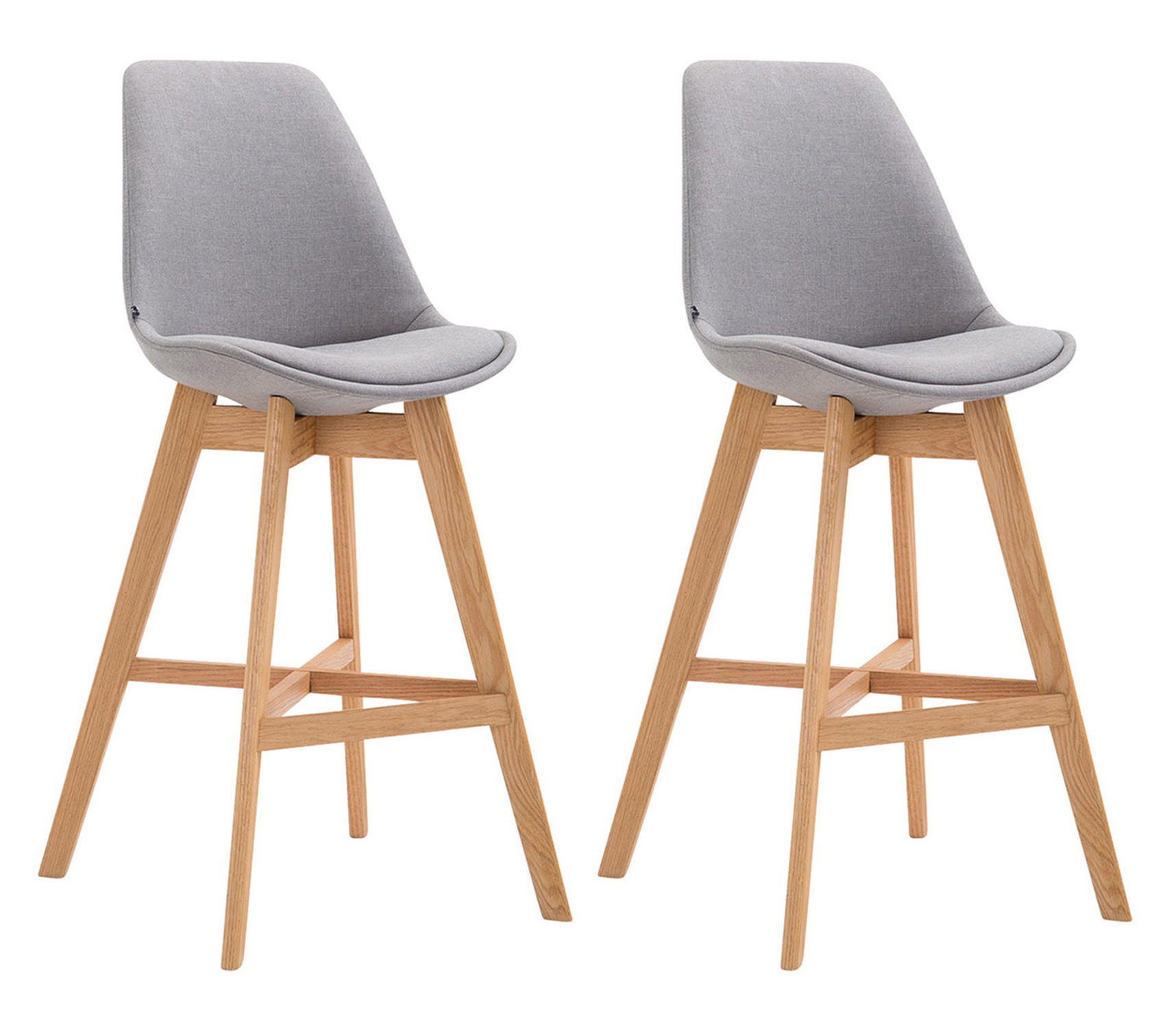 BARHOCKER Canada, 2er Set, Gestell natura, Stoff Grau - Naturfarben/Grau, Holz/Textil (48/100/56cm) - TPFLiving