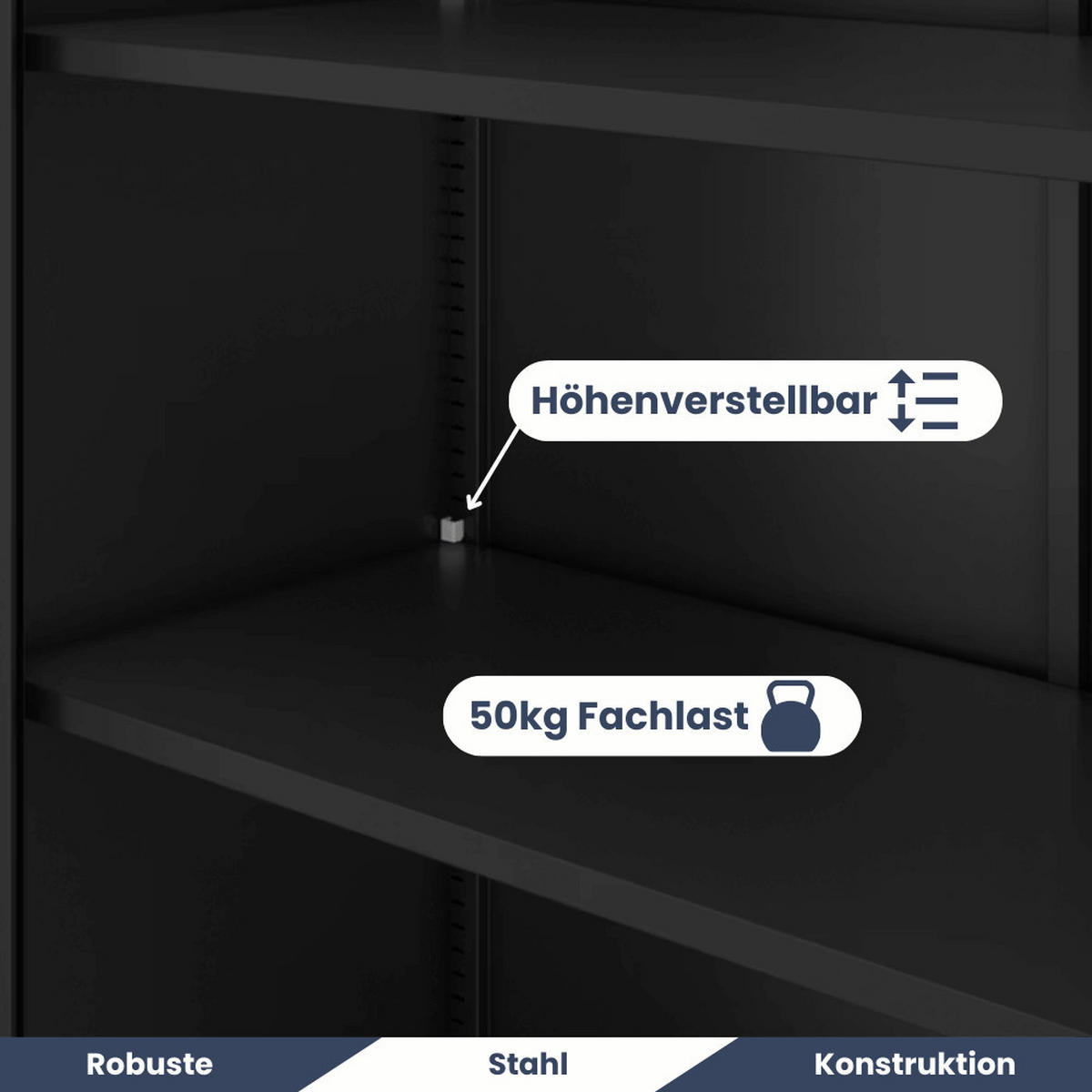 VITRINENSCHRANK abschließbar AMELIA mit Glastüren 185x90x40cm Schwarz - Schwarz, Metall (90/185/40cm) - Jan Nowak