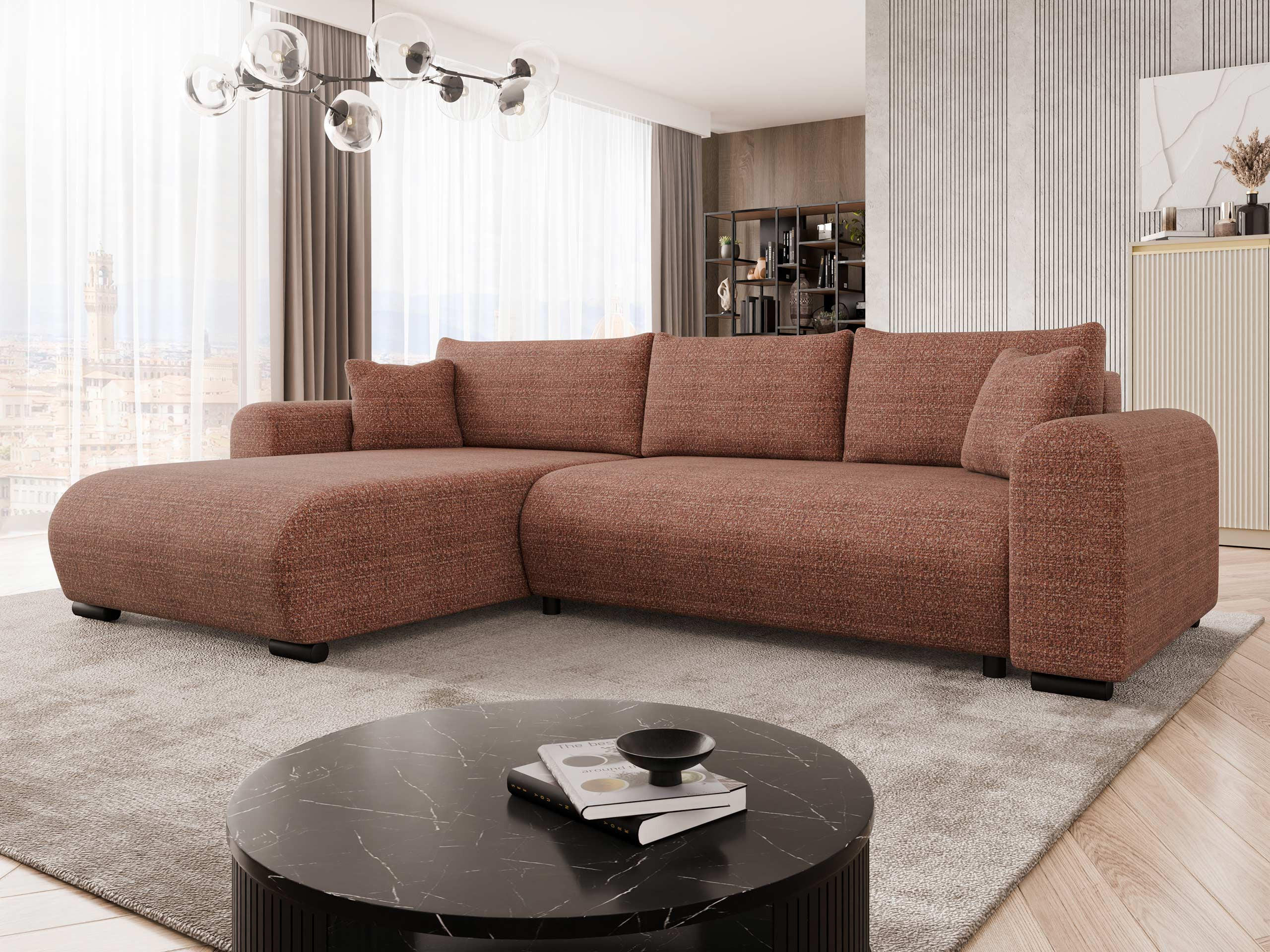 ECKSOFA Merkos - Schwarz/Bronzefarben, Holz/Textil (285/188cm) - MIRJAN24