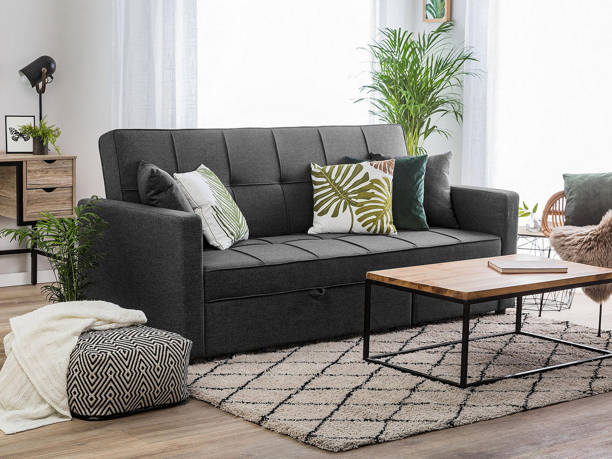 3-SITZER-SCHLAFSOFA Polyester Grau Glomma - Dunkelgrau, Textil (207/95/87cm) - Beliani