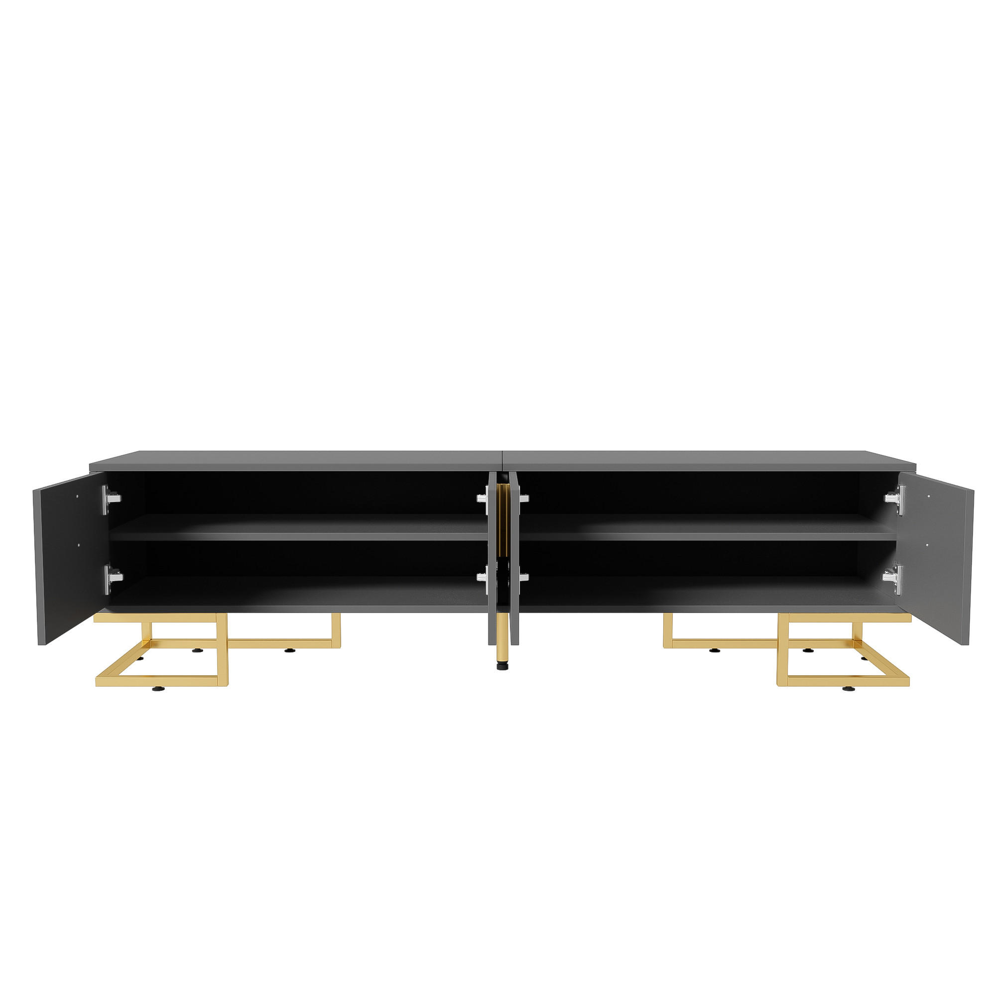 TV-ELEMENT 170/40/45.5 cm Grau mit strukturierter Tür, goldenen Griffen und goldenen Füßen - Grau, Holz (170/45.5/40cm) - Oxeza