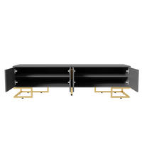 TV-ELEMENT 170/40/45.5 cm Grau mit strukturierter Tür, goldenen Griffen und goldenen Füßen - Grau, Holz (170/45.5/40cm) - Oxeza