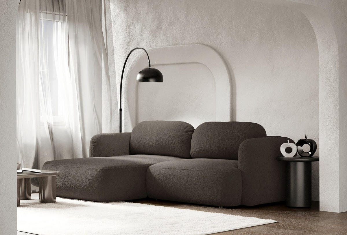 ECKSOFA Tvoya Braun Bouclé - Schwarz/Braun, Kunststoff/Textil (267/175cm) - Selsey
