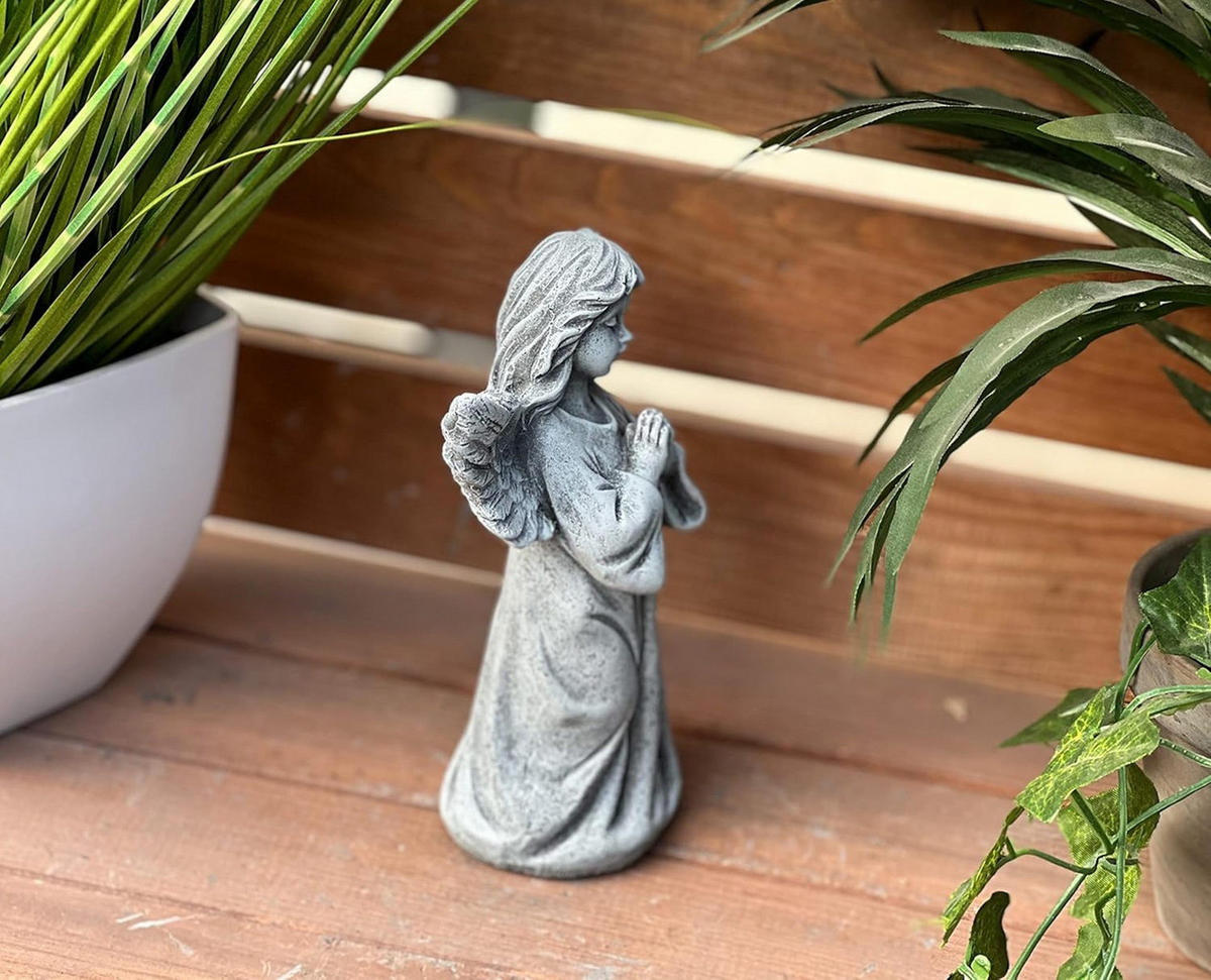 STEINFIGUR betender Engel stehend frostfest Steinguss - Grau, Stein (11/17/6cm) - stoneandstyle