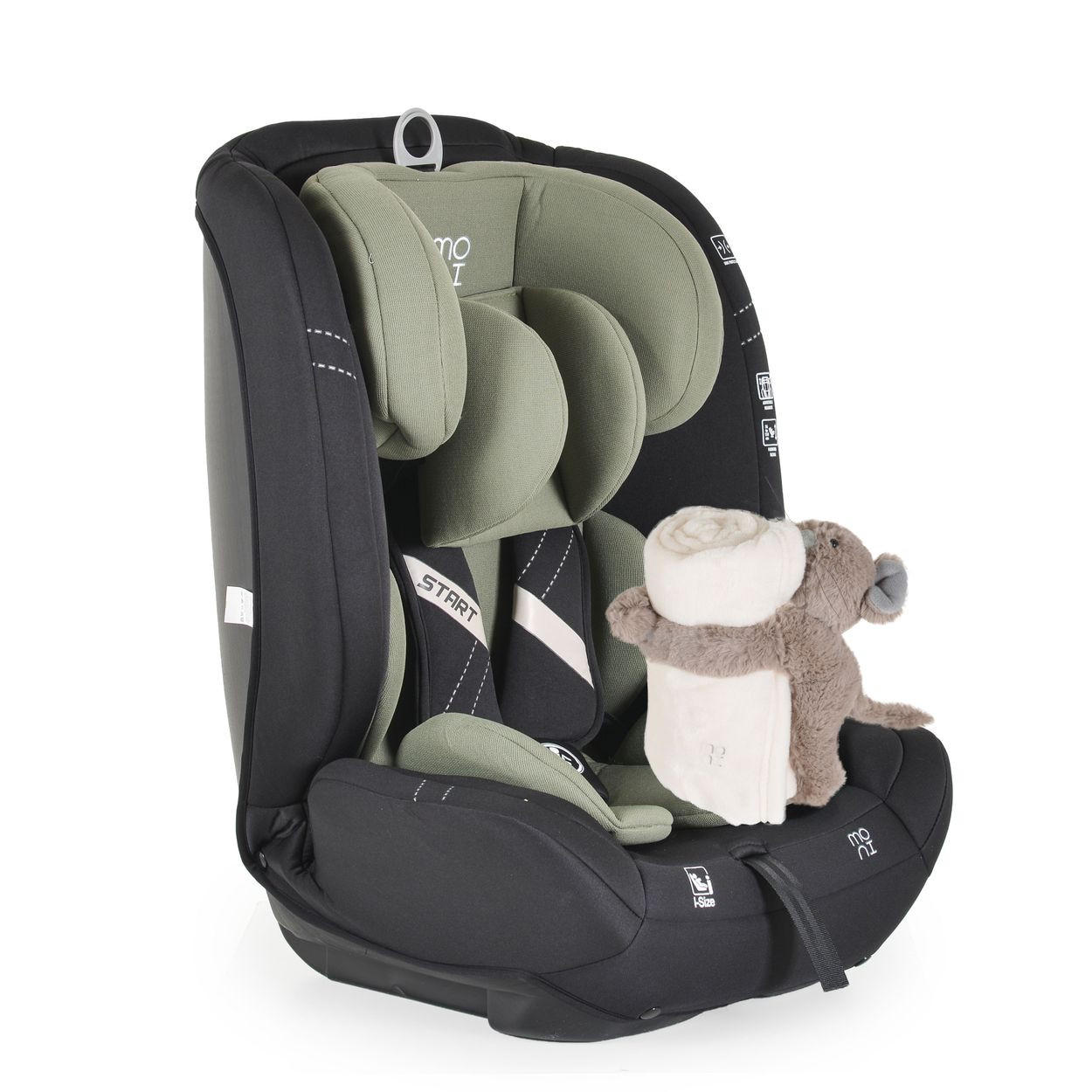 KINDERSITZ i-Size Start grün (76-150cm) Kopfstütze verstellbar, Kuscheltier - Grün, Kunststoff (45/60/46cm) - Moni